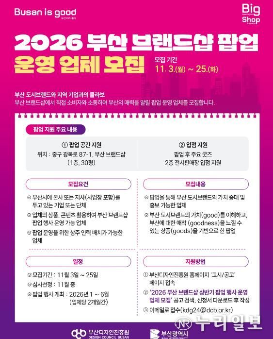 부산 도시브랜드 가치 높이고 함께 성장할 2026년 상반기 부산 브랜드숍 팝업스토어 운영 업체 모집