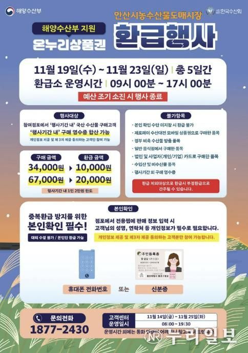 안산시농수산물도매시장 온누리상품권 환급행사 디지털 홍보자료.