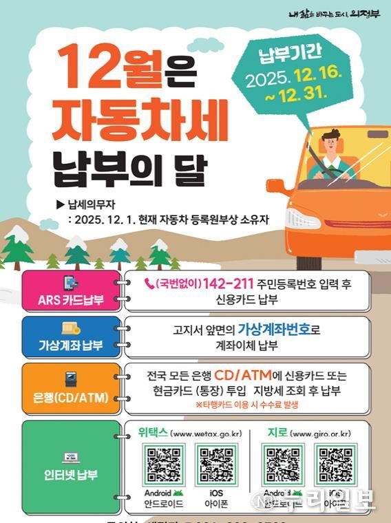 의정부시, 12월은 제2기분 자동차세 납부의 달