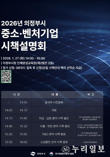 의정부시, 2026년 중소‧벤처기업 시책설명회 참가 기업 모집