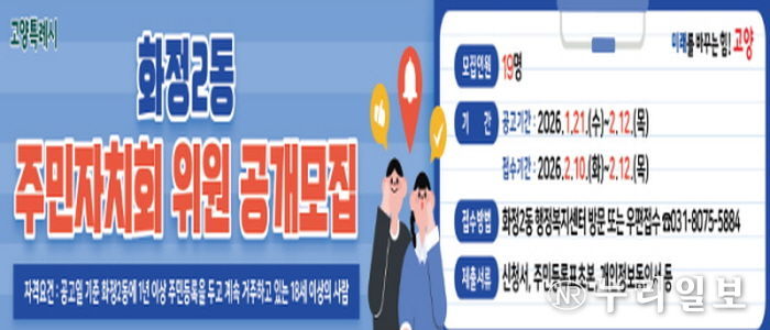 고양시 화정2동, 2026년 상반기 주민자치회 위원 19명 공개모집