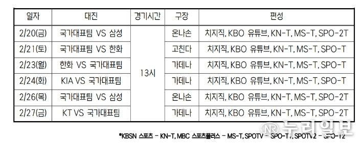 국가대표팀 평가전 일정