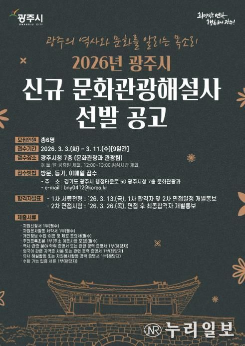 광주시, 2026년도 문화관광 해설사 6명 신규 선발