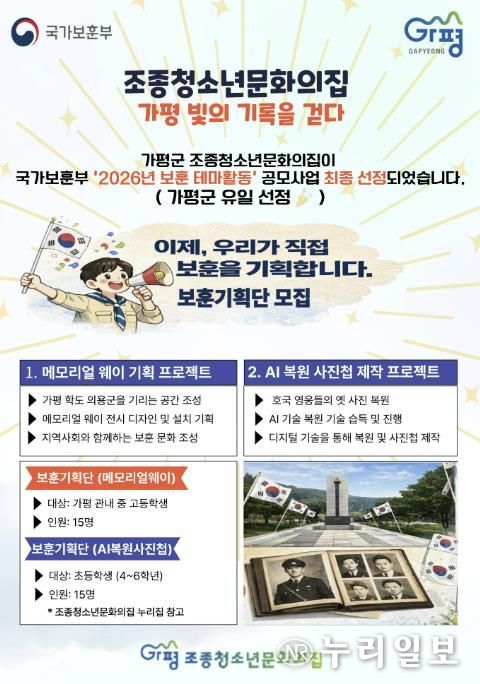 가평군 조종청소년문화의집, ‘보훈 테마활동’ 공모 선정
