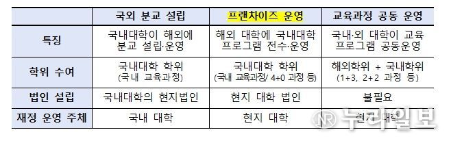국내 대학의 해외 진출 유형