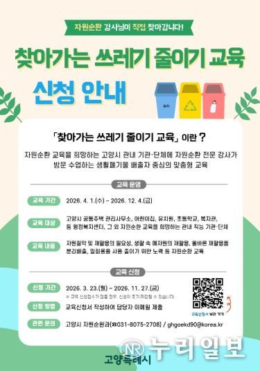 찾아가는 쓰레기 줄이기 교육 신청 안내문